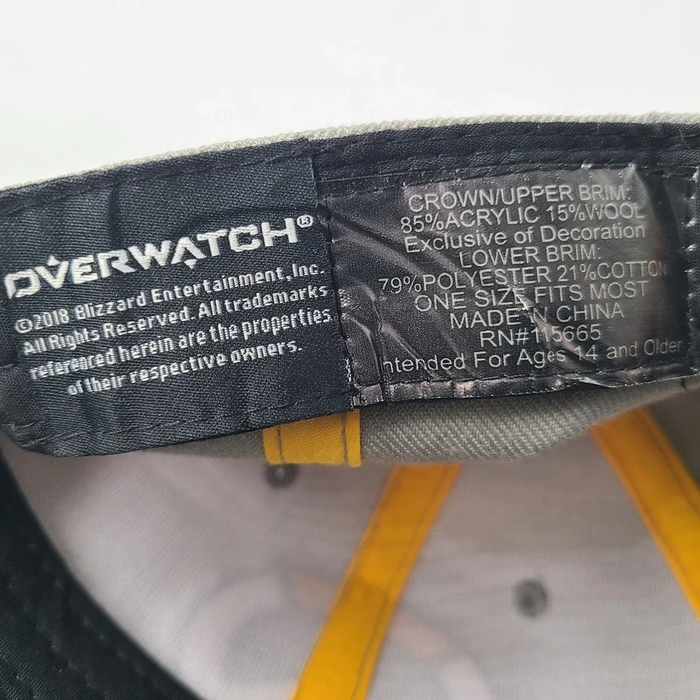 Overwatch Hat Snapback Blizzard Entertainment Gray Black Video Game Wool Blend